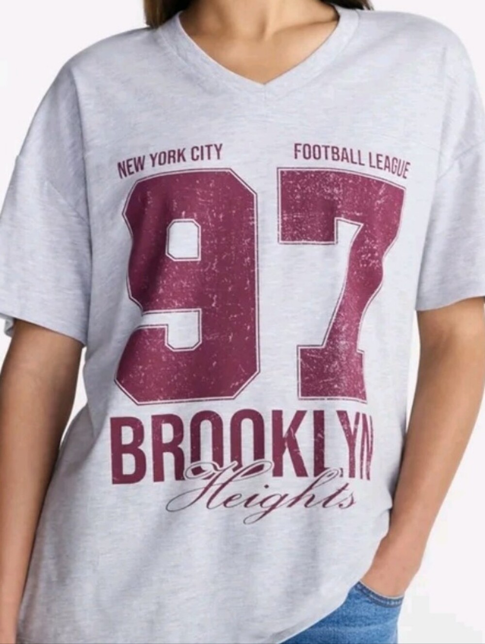 No Boundaries Oversized Graphic V Neck Football Tee, Women's